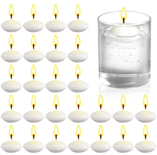 Kinmsito 50 Stück Schwimmkerzen, 3,8 cm Unparfümierte Schwimmkerzen,Rauchfrei & Tropffreie,Schwimmende Kerzen für Abendessen, Hochzeiten, Partys und Heimdekoration(Weiß)