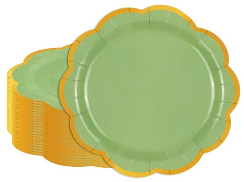 HFBOBP 50 pièces Assiette Jetable Festonnées 23cm, Vert Assiettes en Carton Vaisselle Jetable Anniversaire pour Barbecue Anniversaire Fête Douche de bébé Mariages