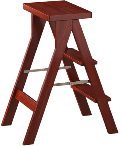 GXXINGIN Silla de Biblioteca Plegable Convertible de Madera. Escalera portátil y reposapiés. Peso máximo: 100 kg. Ideal para Adultos. Estante para Flores. Acabado en Rojo Vino. Diseño Que Ahorra ESPA
