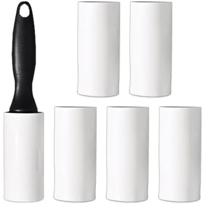 Lint Rollers, Pet Hair Remover Tool, Ergonomic Handle with Strong Adhesive Tape, Reusable Cleaning Aid for Fabric, Furniture, Carpets, Vehicles, Rugs, Car, White Black Colored