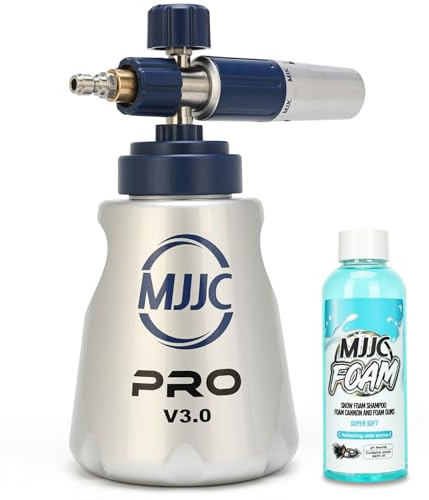 MJJC PRO V3.0 Ultimate Foam Cannon for Pressure Washers – Professional Car Wash Accessory Kit with Thick Foam, Stainless Steel, 44 fl oz Bottle (Pro V3.0 (1/4 Quick Connector) + SOAP Sample)