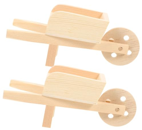 Beaupretty 2pcs Miniature Doll House Wooden Cart Wheelbarrows Models, Natural Wood Mini Wheelbarrows for Dollhouse Décor, Accessories for Miniature Garden and Play Scenes