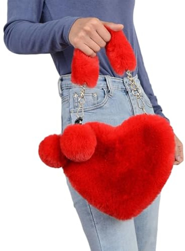 2026 Einfarbig Plüsch Umhängetasche für Mädchen Damen Herz Plüsch Tasche, Niedlich Flauschige Crossbody Tasche Herz Schlüsselanhänger für Täglich Outdoor Reisen Geburtstag Geschenk Valentinstag