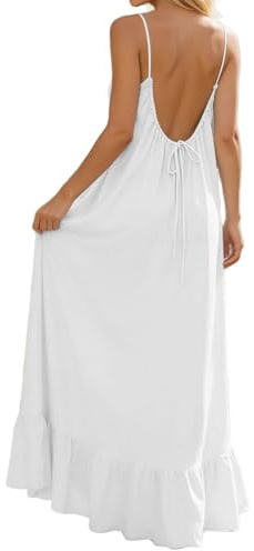 Vestito Lungo Estivo Donna Abito con Schiena Scoperta Vestito da Mare Boho Chic Dresses Vestiti con Spalline Sottili Elegante Abiti Cerimonia Caftano Scollato Senza Maniche Taglie Forti Tinta Unita