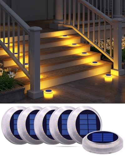 YiLaie Luz Solar Exterior, Luces Solares LED Exterior Jardin 360° Lámparas de Escalera IP68 Resistente al Agua con On/Off Automático Luces Solares Exterior, Blanco Cálido 2700K, 6 piezas
