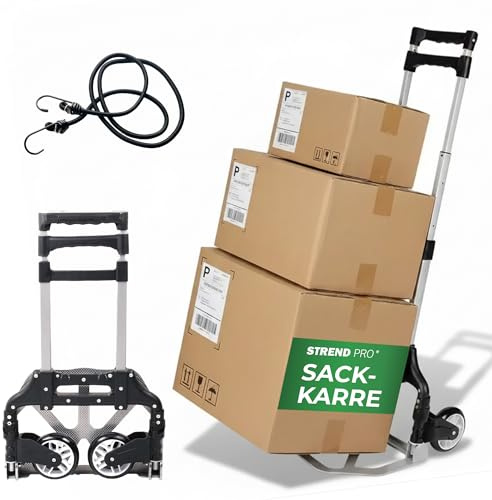 STREND PRO Sackkarre Klappbar Alu | Transportkarre für Haushalt & Umzug | Handwagen mit Teleskopgriff | Stapelkarre Kompakt & Leicht | Robuster Gepäckwagen & Kistenkarre
