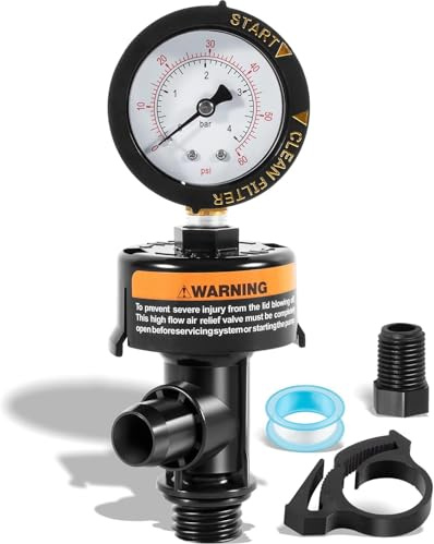 Vanne de vidange d'air avec manomètre pour filtre de piscine - Remplacement compatible avec 98209800 & 190058 - Convient pour Clean & Clear, Warrior, FNS, Predator - Soupape de décharge de pression