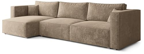 Masseno Ecksofa TOLMO LM mit Schlaffunktion L-Form, Glamour Sofa mit Bettkasten, Wohnzimmersofa, Couch, Soffa, Bettsofa, Couchgarnitur - Beige, LUMO 30