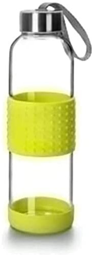 IBILI - Botella de vidrio sky 500 ml verde, Borosilicato, Reutilizable, protector anti-golpes