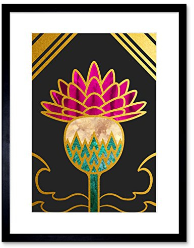 Wee Blue Coo Gold Edge Scottish Thistle Flower Illustration Sc otland Framed Art Print