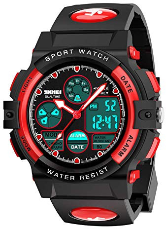 Cofuo Kids Digital Watch for Ages 5-15, Red Sports Waterproof Watch for Girls Boys, Birthday Presents for 5-12 Year Old Children, Teen Electronic Watch With Alarm Stopwatch