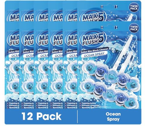 12x Max Flush 5 Ocean Spray Toilet Rim Block Cleaner (Twin Pack)