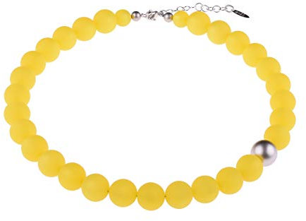 Adi-Modeschmuck modische Halskette 'Fiona', original italienische Polarisperlen mit Einer asymmetrisch sitzenden metallic Akzentperle, handgefertigt in Berlin (Gelb)