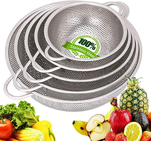 Ensemble de tamis en acier inoxydable avec poignée -Passoire Metal,ensemble de tamis pour cuisine,pâtes,légumes,riz,fruits, aliments, va au lave-vaisselle, lot de 5 (19,1cm/22,1cm/24,9cm/29cm/31cm)