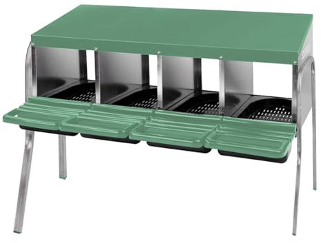 Legenest Abrollnest aus Metall – Hühnernest mit 4 Abteilungen & Ständerwerk, inkl. Befestigungsmaterial – Robustes Geflügelnest mit schrägem Dach, zum Stellen oder Hängen