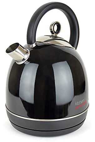 Kitchen Perfected Quiet Rapid Boil Domed Kettle - 3000w, 1.7 Litre, Removable Filter - Black Stainless Steel - E1625BK