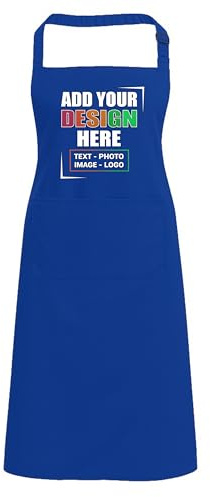 Personalised Aprons – Add Any Text, Image, or Logo – Ideal for Cooking in Kitchen, BBQs, and Art – Available for Men and Women in Multiple Colors with Large Pocket – Durable Polyester (Royal Blue)