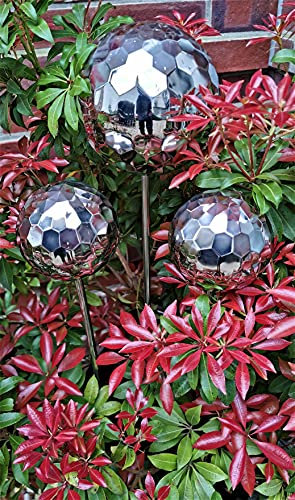 Jürgen Bocker Garten-Ambiente Rosenkugel Diamond 3er Set 15-15-10 cm Edelstahl poliert Dekokugel Kugel mit Stab 80 cm