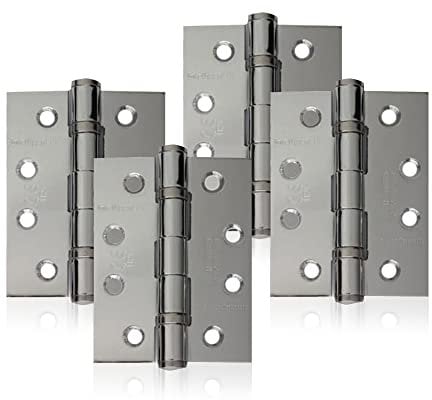UAP 4 Set of Ball Bearing Door Hinges 4 Inch (100mm x 75mm) – Mild Steel Butt Hinges, Heavy Duty for External & Internal Doors, Residential & Commercial (4 Pack, Satin Chrome Plated)