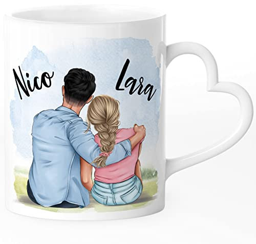 SpecialMe® Partner-Tasse personalisiert Herz-Henkel mit Namen Geschenk Liebe Jahrestag Valentinstag weiß - Herz Herz-Tasse