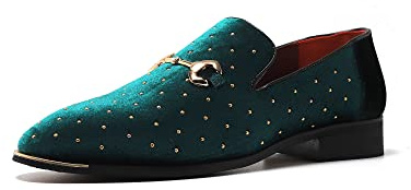 LCQL Men's Noble Suede Loafers Shoes Slip-on Dress Shoes with Gold Rivet Party Dancing Shoes Plus Size 7-12.5