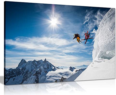 Panther Print Fine Art Prints Free Style Skiing over Glaciers Artistic Framed Canvas Print, Pictures for Home Walls, Bedroom, Living Room & Bathroom Decor 91x61cm (36x24in)