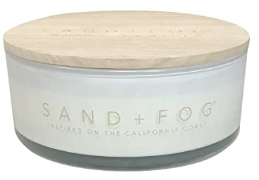 Sand + Fog Scented Candles | White Vanilla | Made with Essential Oils | 7 Wicks - 100% Cotton Lead-Free | 35 oz | Solid Wood lid with Carved Sand + Fog