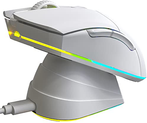 KLIM Blaze Pro Souris Gamer sans Fil RGB Rechargeable avec Station de Charge - Capteur Haute Précision avec Batterie Longue Durée - Blanc (Reconditionné)