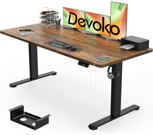 Devoko Electric Standing Desk 160x80cm ith USB Charging Height Adjustable with Desktop Sit Stand Up Heavy Duty Steel 3 Memory Smart Pannel(Rustic Brown)