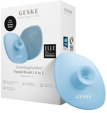 GESKE | SmartAppGuided™ Facial Brush 4 in 1 | Gesichtsreinigungsbürste mit Griff | Weiche Bürste aus Silikon | professionelle Gesichtsreinigung | Gesichtsreinigungsgerät | Hautreinigung