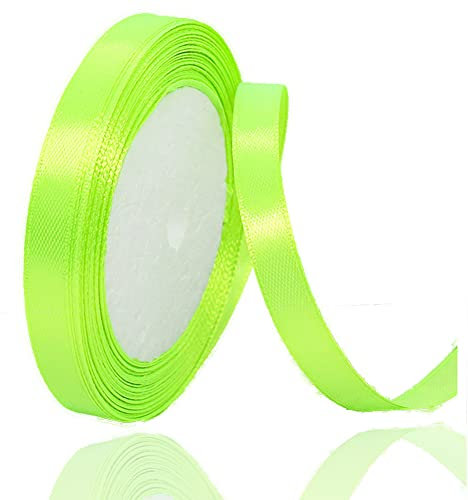 Geschenkband Fluoreszierendes Grün 10mm Breit, 23 Meters Satinband Geschenkbänder Stoff Schleifenband Dekoband zum Geschenkverpackung, Bastelarbeiten, Geburtstag und Hochzeitsdekoration