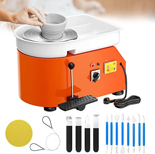 Potuem Pottery Wheel 350W, Electric Pottery Wheels 25cm Turntable, Pottery Forming Machine with Handle, Pedal and Removable ABS Basin, Pottery Wheel for Adults Kids Beginners DIY Clay Art, Orange