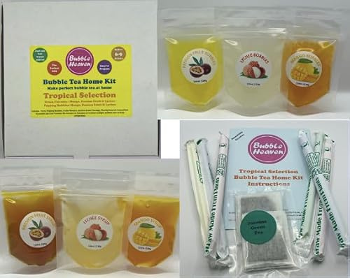 Fruity Tropical Selection Boba Bubble Tea Make at Home Kit 6-12 Extra Large Drinks