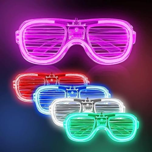 Neon Party Glasses - 5 Pcs Light Up Glasses Glow for Birthday Festival Wedding Club 80s Dance Rave Disco Flashing Party Supplies Favors Novelty Props