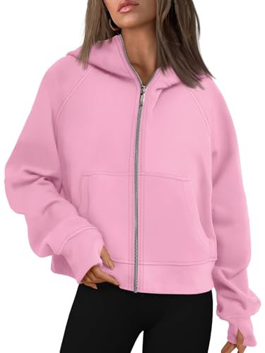AUTOMET, Felpa con Cappuccio da Donna con Zip, Giacca in Pile Oversize, Abiti alla Moda per l'autunno e l'inverno, Rosa, Small