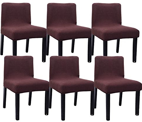 DOLIJA Stuhlhussen für Esszimmerstühle, Kurze Rückenlehne, Stretch, Stuhlschutzbezug aus Jacquard-Spandex für das Esszimmer – Dunkelbraun – sechsteiliges Set