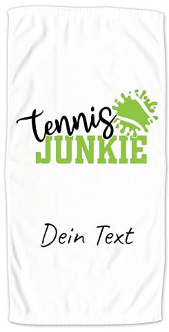 GRAZDesign Sport Handtuch Tennis mit Namen personalisiert, Badetuch Tennis Junkie für Kinder und Erwachsene - 140x70cm