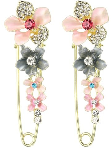 PATIKIL Flower Crystal Safety Decorative Pins Brooch Clip Clasp Pin, 2Pcs Anti Exposure Enamel for Women Sweater, Shawls, Collars, Dress Pink