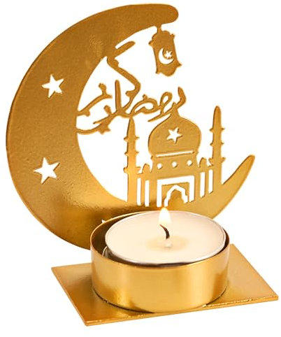 Ramadan Deko Teelichthalter Gold Deko Wohnzimmer Modern Moon Stern Teelichthalter Kerzenhalter Teelichthalter Metall Windlichter Tischdeko für Hochzeit Party Ramadan Eid Mubarak Dekoration (1 A)