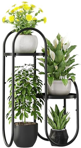 Bamworld Pflanzenständer Blumenständer metall Pflanzenregal Indoor Outdoor pflanzenständer für 4 Etagen Terrasse Balkon Garten (schwarz
