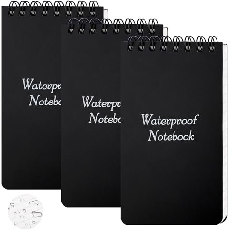 3 Pack Small Spiral Waterproof Notebook Pocket, 3x5 Pads For Write In The Rain, All Weather Notepads For Police, Golf, Diary, Memo, Field,Reporters 100 Pages Per Notebook(Black)