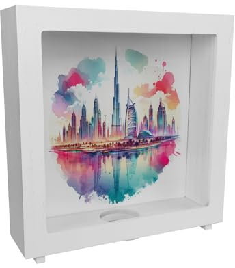 Dubai Rahmen Spardose aus Holz Dubai Rahmen Spardose aus Holz Orient Skyline Architektur Stadt der Wahrzeichen - Ideal für Liebhaber von Wolkenkratzern Naher Osten