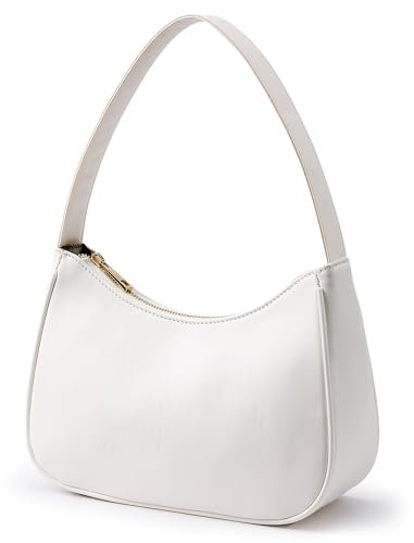 KALIDI Stilvolle Schultertasche und Handtasche für Damen, weiches Leder, Halbmond-Design mit glattem Reißverschluss, Hobo-Tasche Y2k, weiß, 10.23 X 3.93 X 7.3In