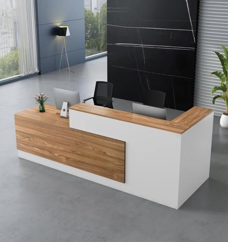 Moderne Empfangstheke aus Holz 180CM - Empfangstresen für Büros multifunktionaler Empfangstisch mit großzügigem Stauraum Geeignet für Büros Rezeptionen Hotels(Keine Stühle) (A Farbe (links hoch)