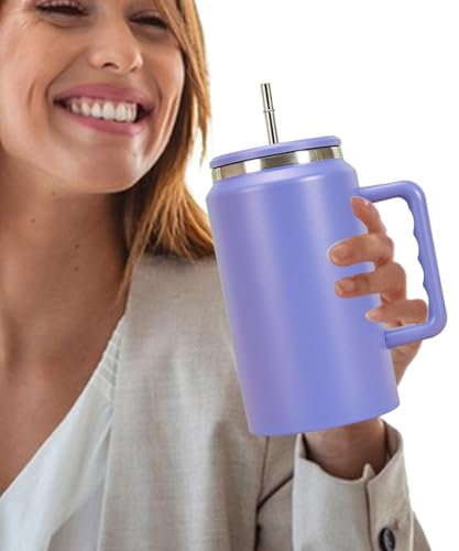 Vaso de Acero Inoxidable 50 Oz,Botella de agua con vaso de pajita | Con tapa y asa, taza para mantener el frío, jugo incluido, bebidas lácteas.