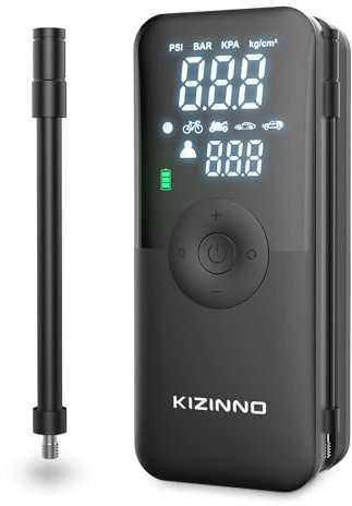 KIZINNO Electric Bike Pump Portable Air Compressor Portable Tyer Inflator-150PSI Smart Air Pump with Digital Pressure Gauge for Bike, E-Bike, Motorcycle with Presta and Schrader Valve (Black)