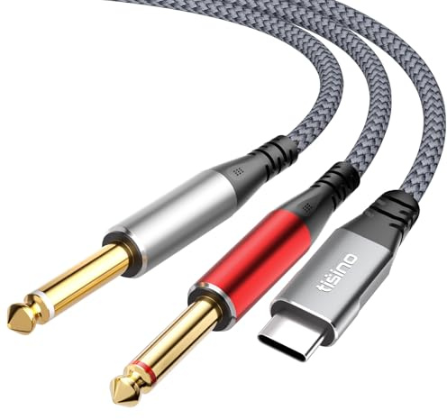 Tisino USB C auf Klinke 6,35mm TS Y-Splitter Audio Kabel, HiFi DAC, 2m | USB-C-auf-2x-6,35mm-Kabel für Smartphone oder Laptop an Mischpult, Verstärker oder Lautsprecher, HiFi-Sound, 22AWG OFC