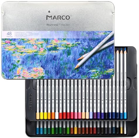 MARCO Buntstifte für Erwachsene zum Ausmalen – 48 Farben, dicke Ölkreideminen, Holzstifte im Sechskantformat, ideal für Anfänger und Kinder, in Eisendose-7100 Serie