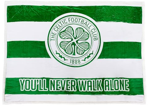 Celtic FC Sherpa Fleece Blanket - 152 x 117 cm, You'll Never Walk Alone, Official Merchandise For the Scottish Premier SPL Club