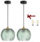 Bravsekai Moderne grün gestreifte Glas Pendelleuchte 9,8 Zoll mit 2 extra A60 Glühbirnen, 2 Pack verstellbare Schnur für Kücheninsel, über Spüle, Schlafzimmer